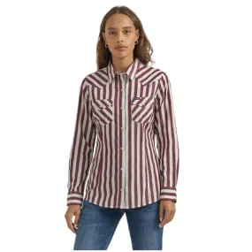 112353111 Wrangler Women's Western Dress Snap Shirt - Red/White Stripe