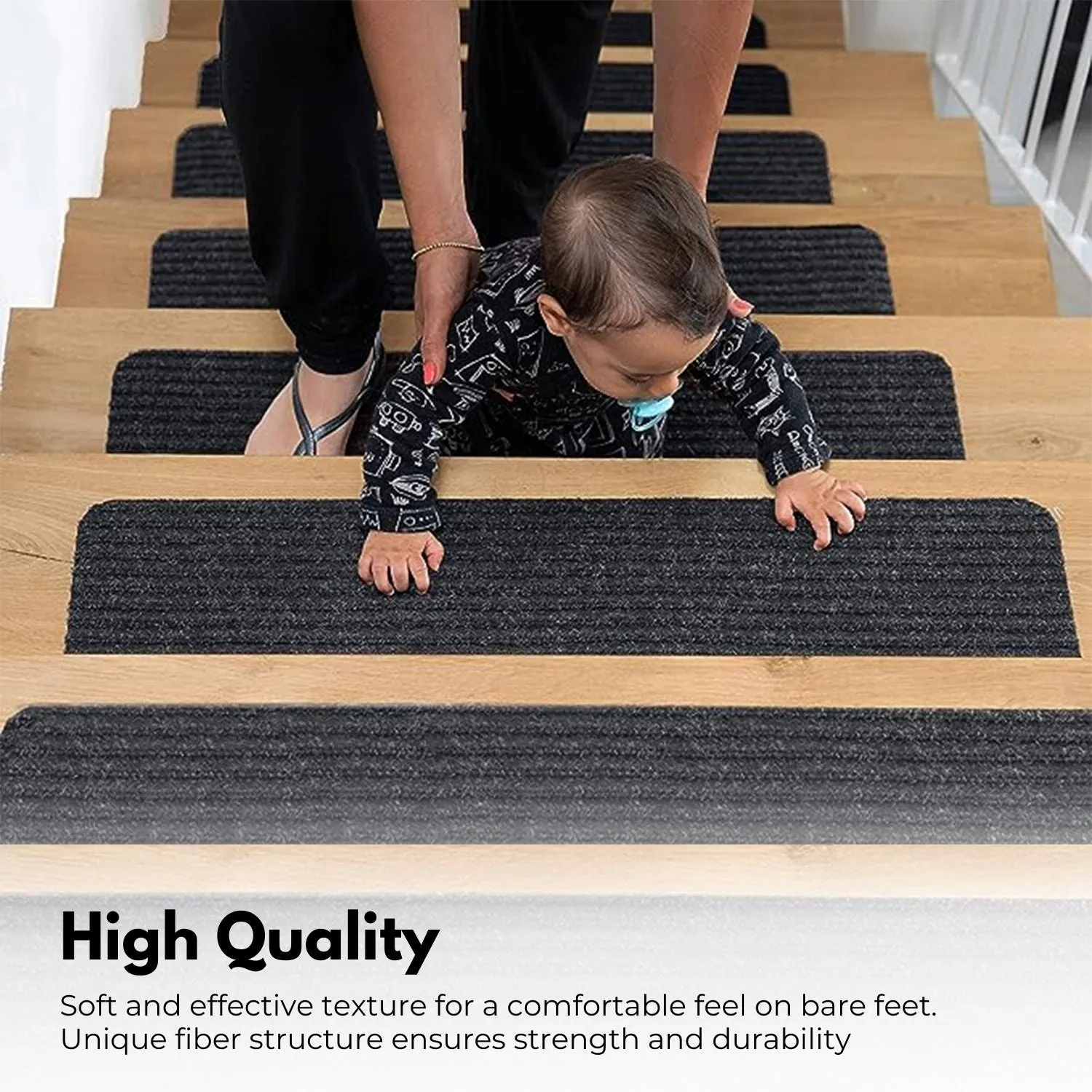 15 Non-Slip Washable Stair Treads Set, Durable, Grey - GOMINIMO