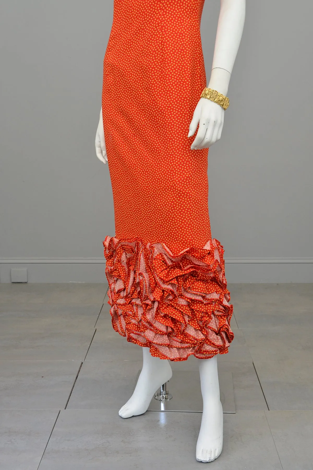 1970s Mod Retro Origami Hem Maxi Dress by Anne Fogarty