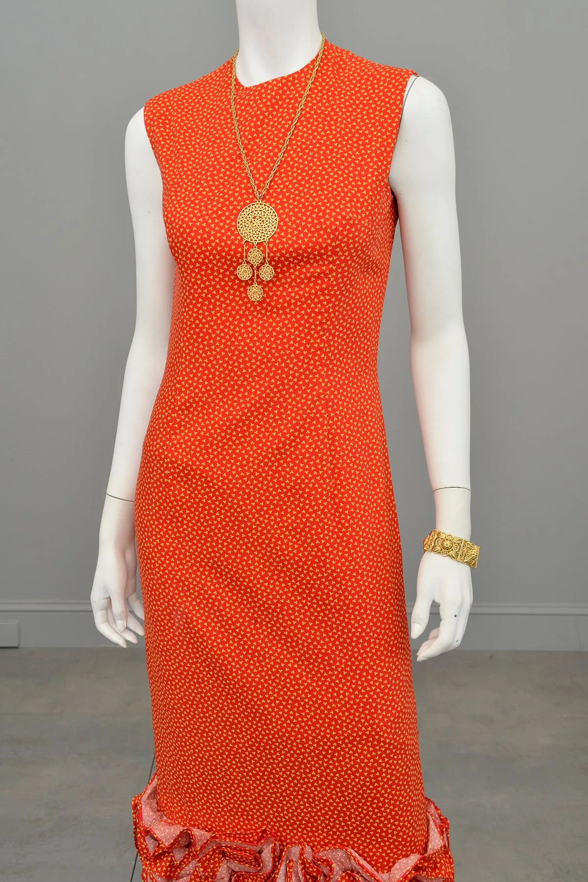 1970s Mod Retro Origami Hem Maxi Dress by Anne Fogarty