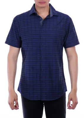 202116 - Men's Navy Button Up Short Sleeve Dress Shirt