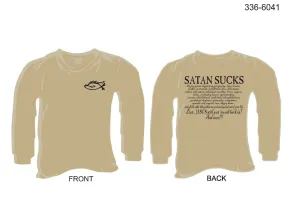 336-6041 T-Shirt, Long Sleeve, Hellfighters Fish/Satan Sucks Explained (Sand)