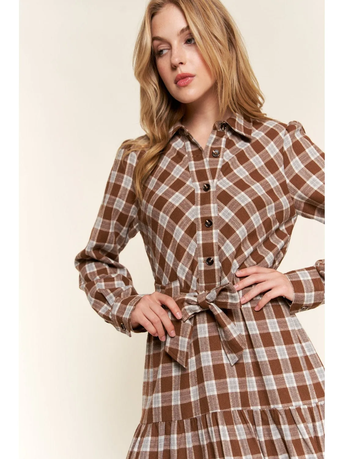 And the Why Plaid Tiered Midi Shirt Dress