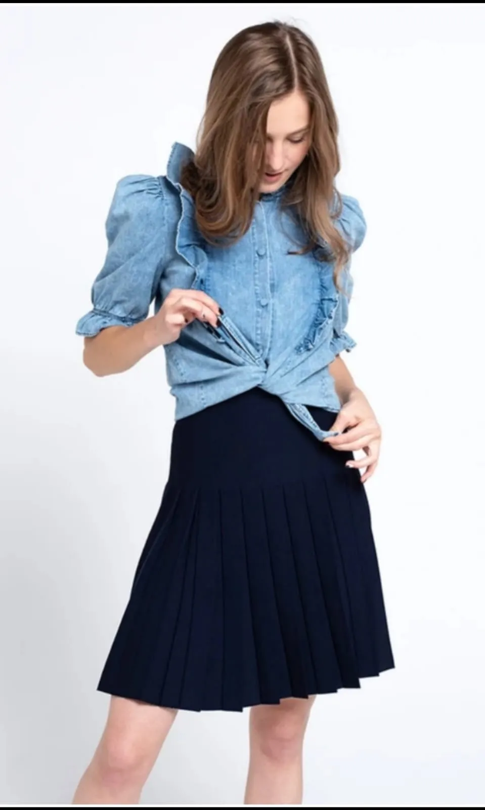 APPARALEL PLEATED KNIT SKIRT 29" NAVY