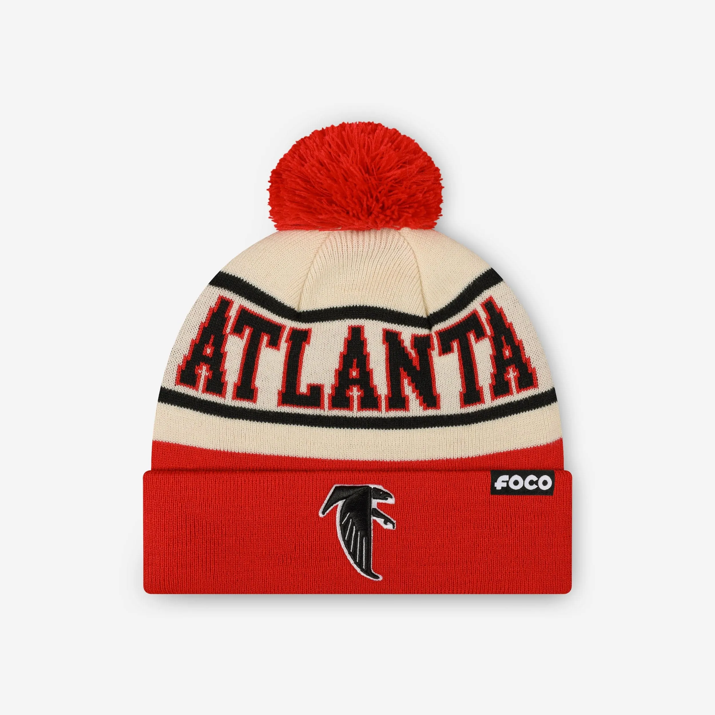 Atlanta Falcons Heritage Stripe Retro Logo Pom Beanie