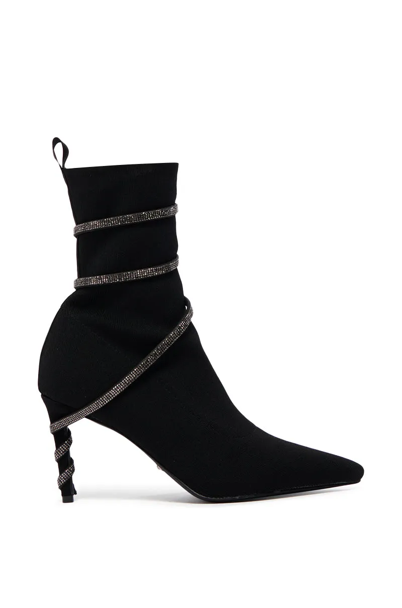 AZALEA WANG JAMARI BLACK KNIT BOOTIE WITH SILVER RHINESTONE COIL