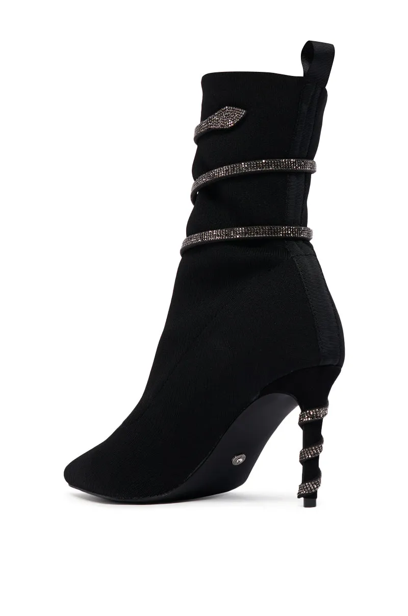 AZALEA WANG JAMARI BLACK KNIT BOOTIE WITH SILVER RHINESTONE COIL