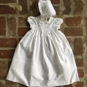 BAPTISM-CHRISTENING SMOCKED PIQUE CHRISTENING DRESS & BONNET