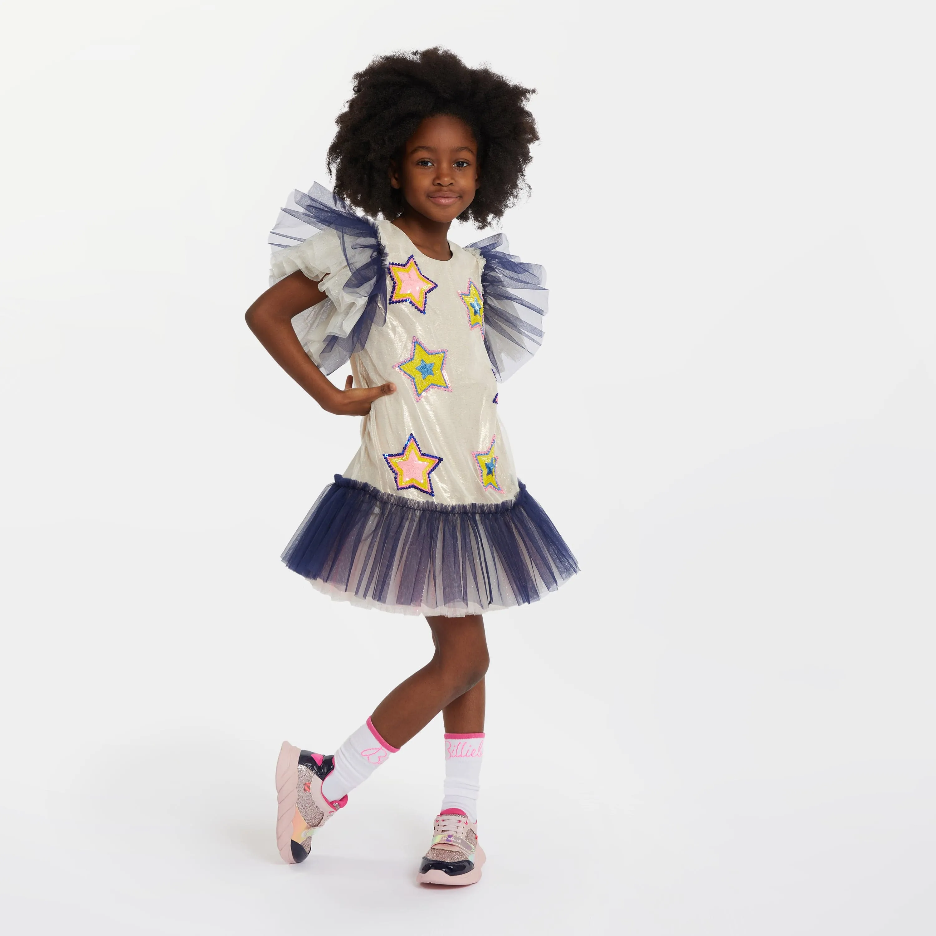 Billieblush Girls Stars Tulle Trim Dress in Multicolour