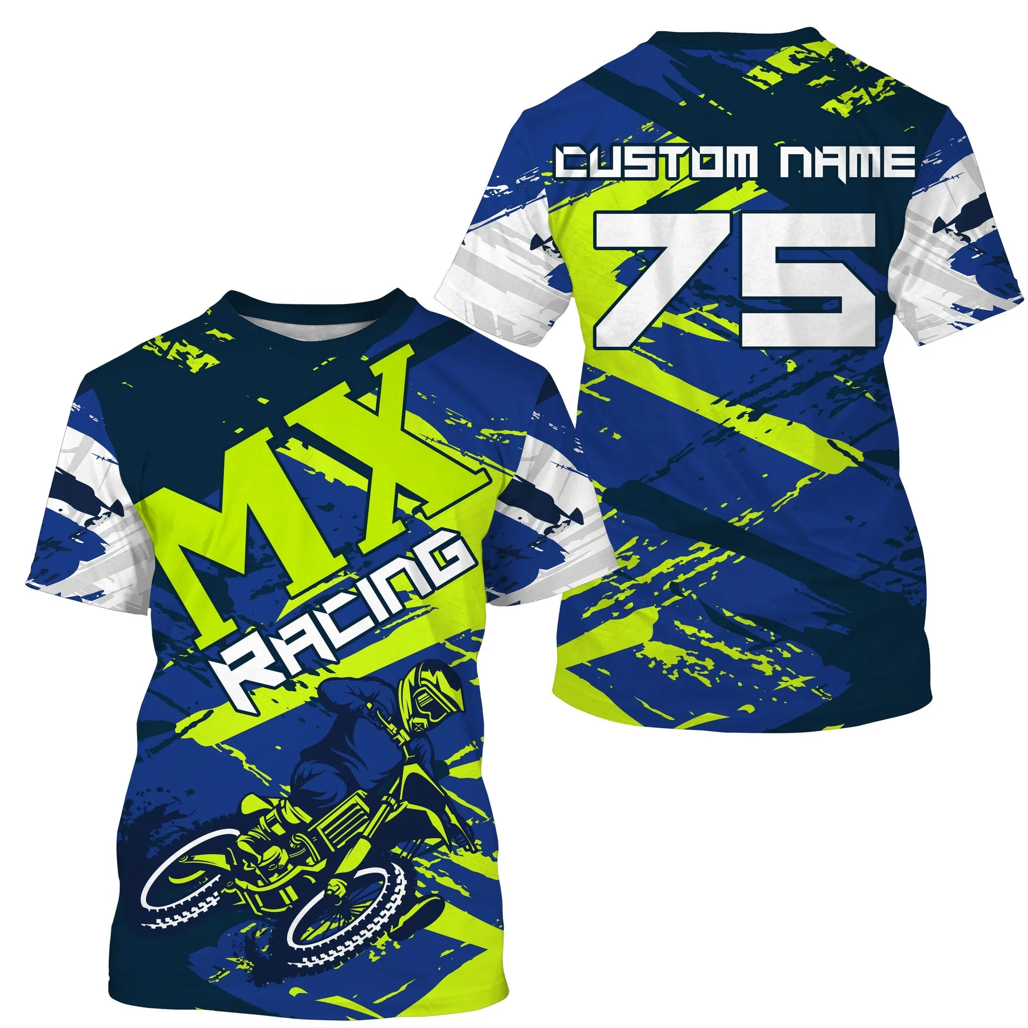 Blue Motocross Jersey Dirt Bike Custom Shirt Upf30  For Men Women Mx Racing Off-Road Racewear