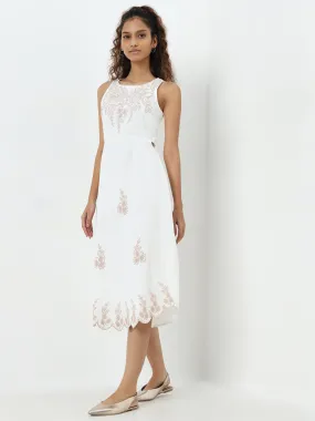 Bombay Paisley Off-White Floral Embroidered A-Line Dress