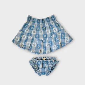 Bonjour Diary :: Skirt & Panty Set Blue Jacquard Flower Check