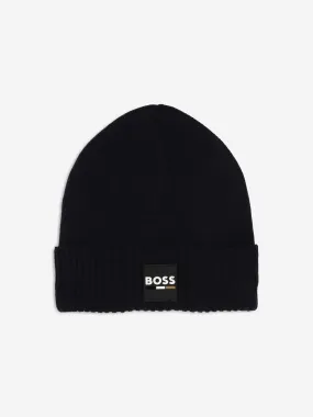 BOSS Boys Logo Badge Beanie Hat in Navy