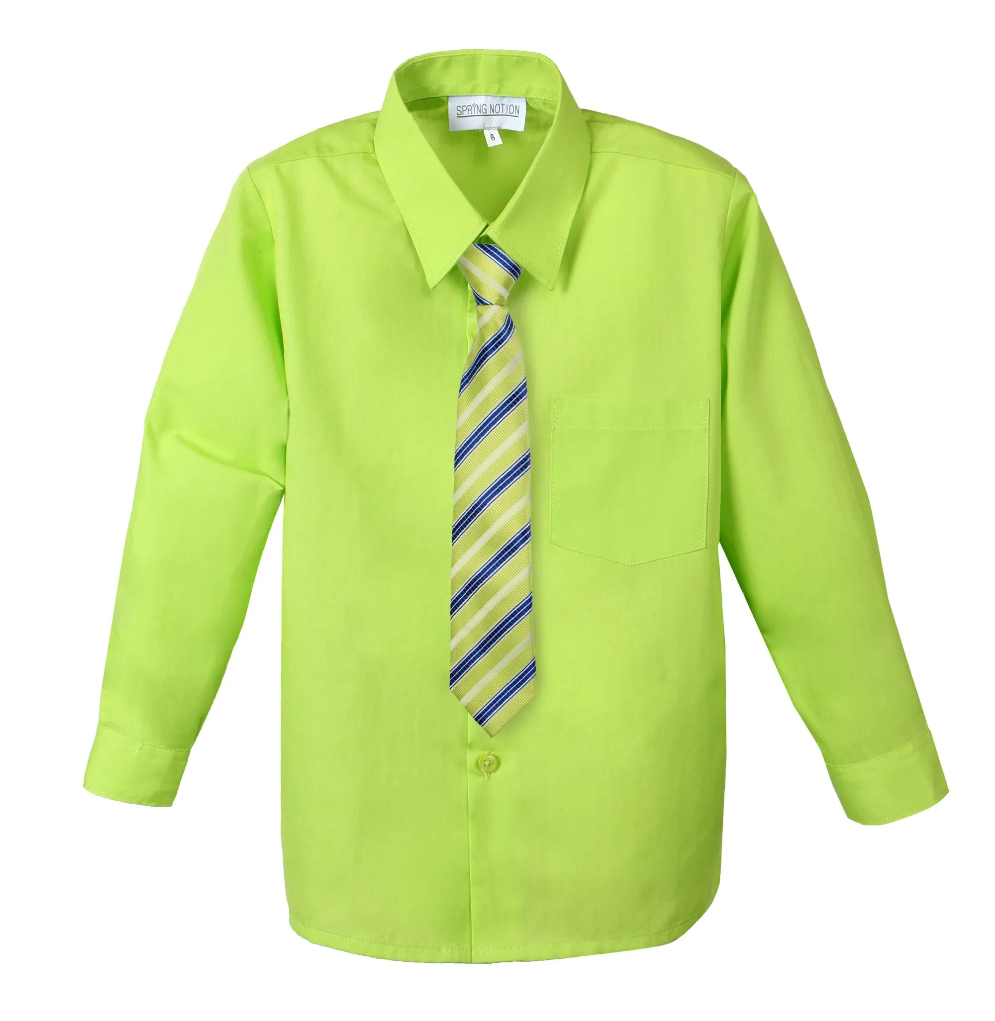 Boys' Lime Cotton Blend Dress Shirt and Tie Set (Color 24)