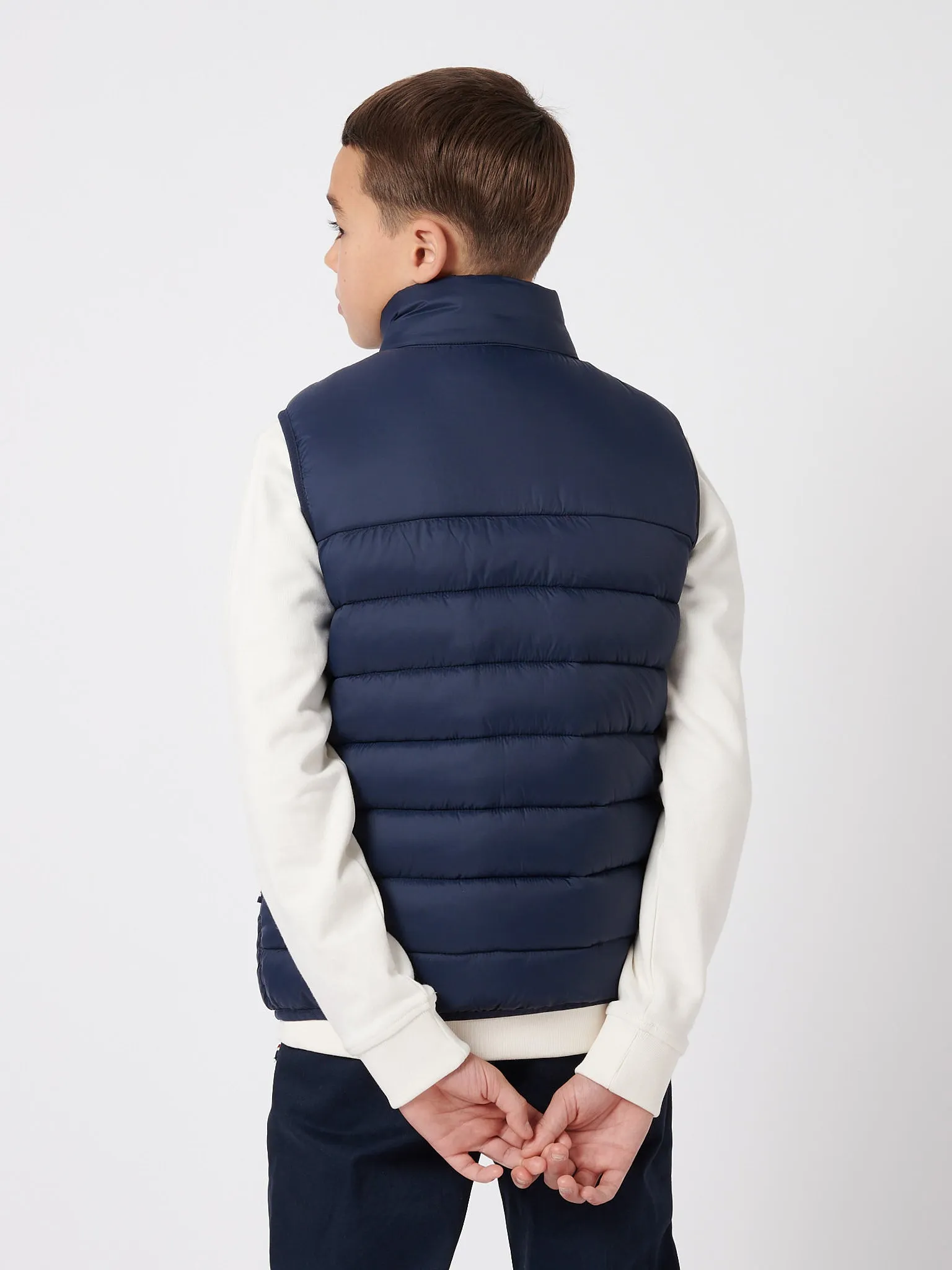 Boys Panelled Quilted Gilet in Dark Sapphire Navy / Haute Red DHM