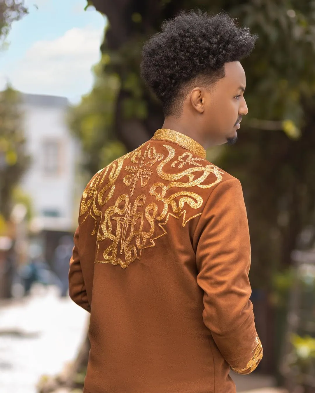 Brown Habesha Men's Shirt with Golden Design Habesha Men's Outfit Modern Habesha Shirt Simple Habesha Shirt Style