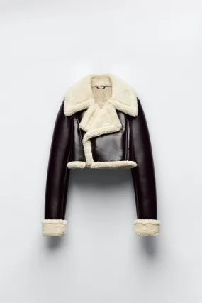 Brown Shearling Cropped Women's Leather Jacket