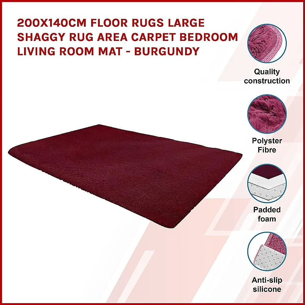 Burgundy 200x140cm Shag Area Rug, Non-Slip, Durable