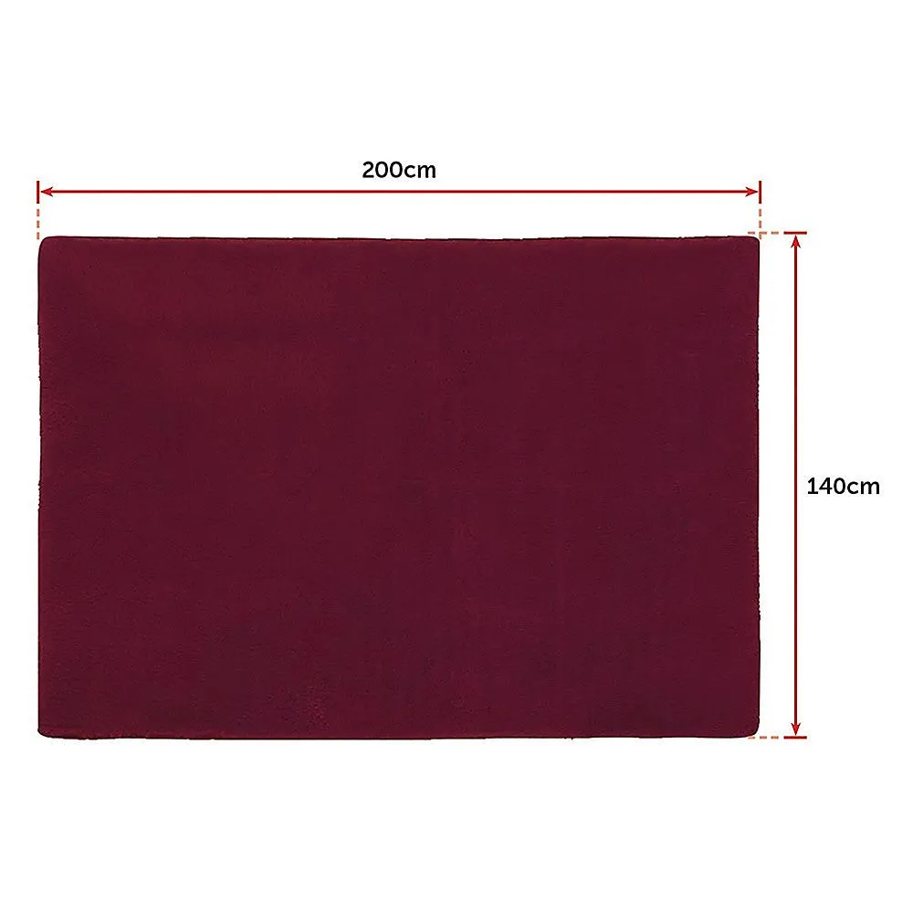 Burgundy 200x140cm Shag Area Rug, Non-Slip, Durable