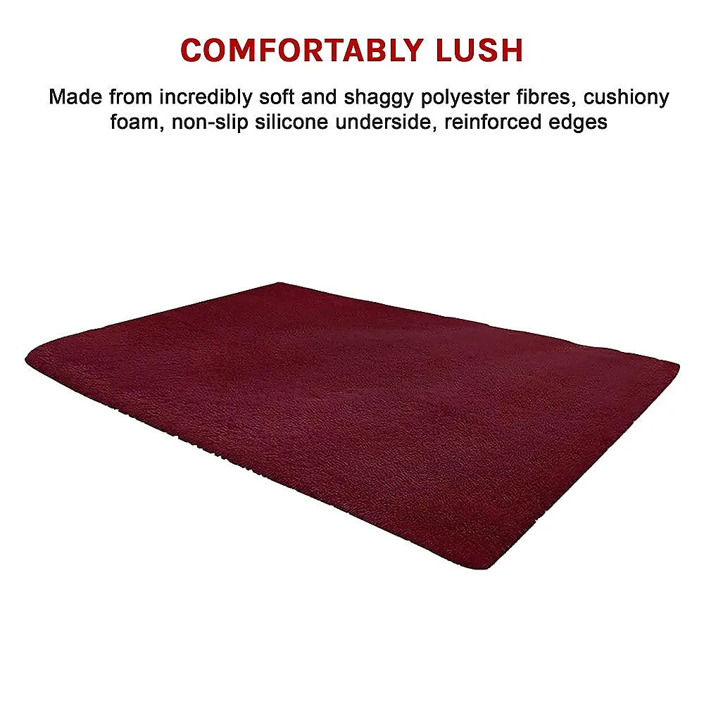 Burgundy 200x140cm Shag Area Rug, Non-Slip, Durable