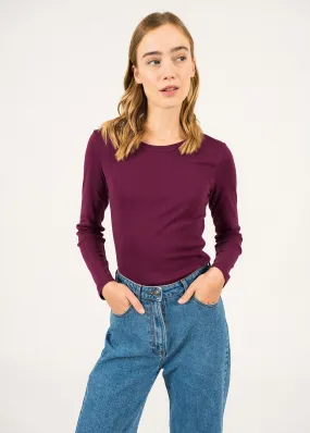 Celina long sleeve t-shirt - round neck, in cotton (PRUNE)