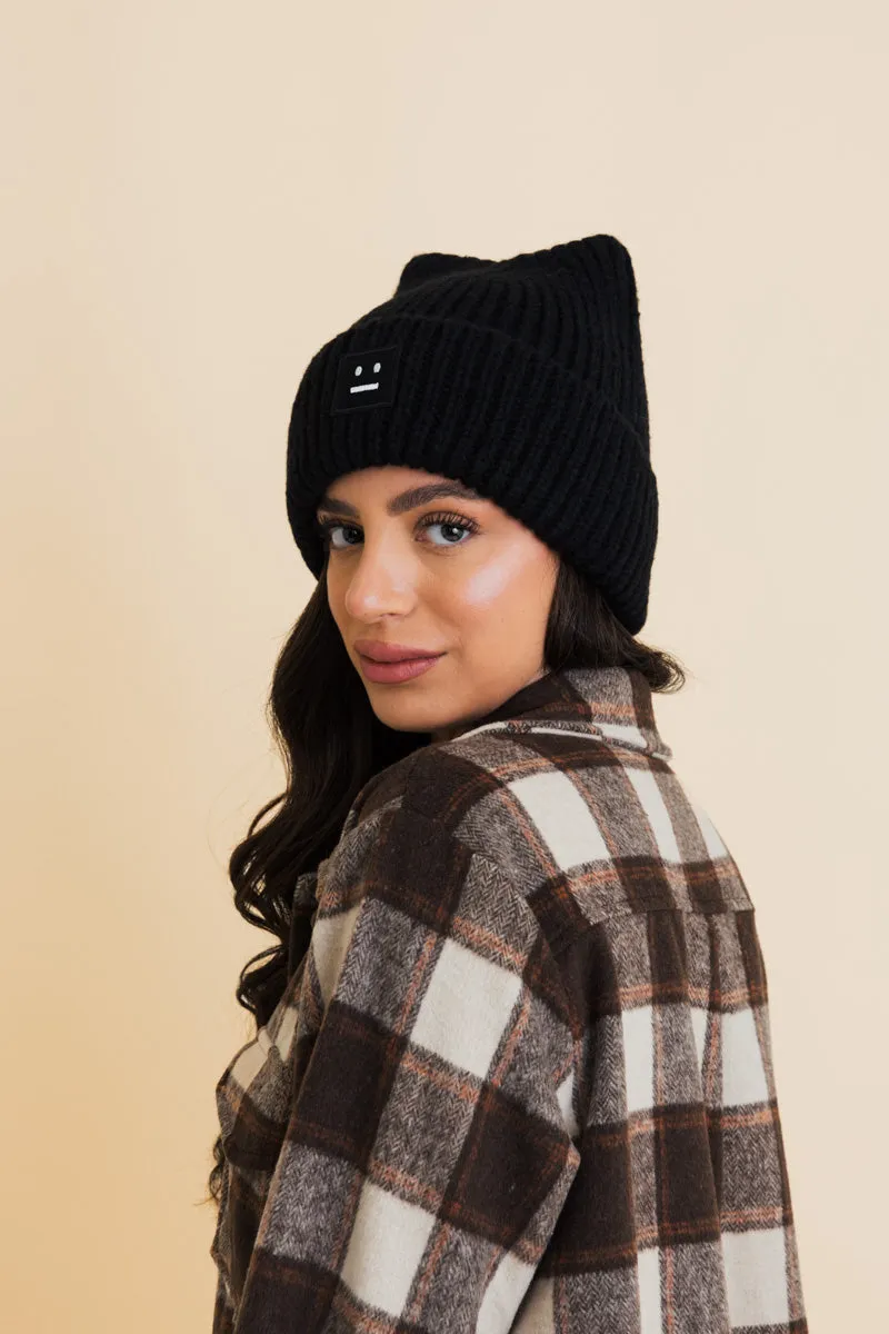 Chill Vibes Soft Ribbed Square Top Beanie