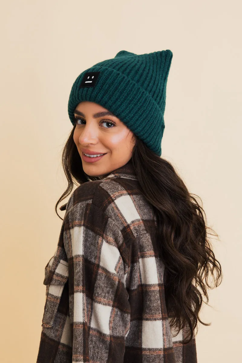 Chill Vibes Soft Ribbed Square Top Beanie