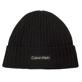 Chunky Knit Badge Beanie Black - AW23