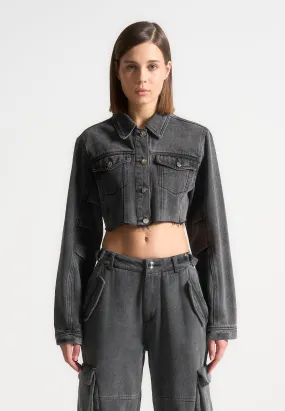 Cropped Tacked Sleeve Jacket - Washed Grey