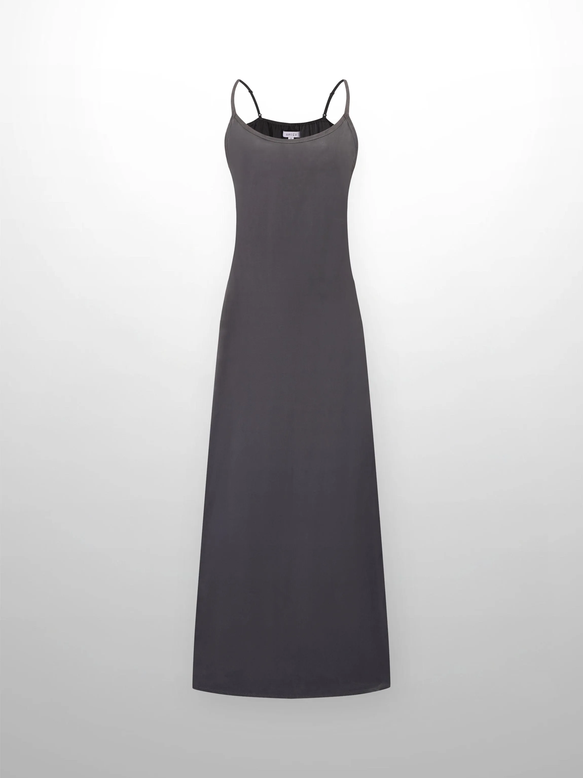 Cupro Crew Neck Slip Dress-Grey