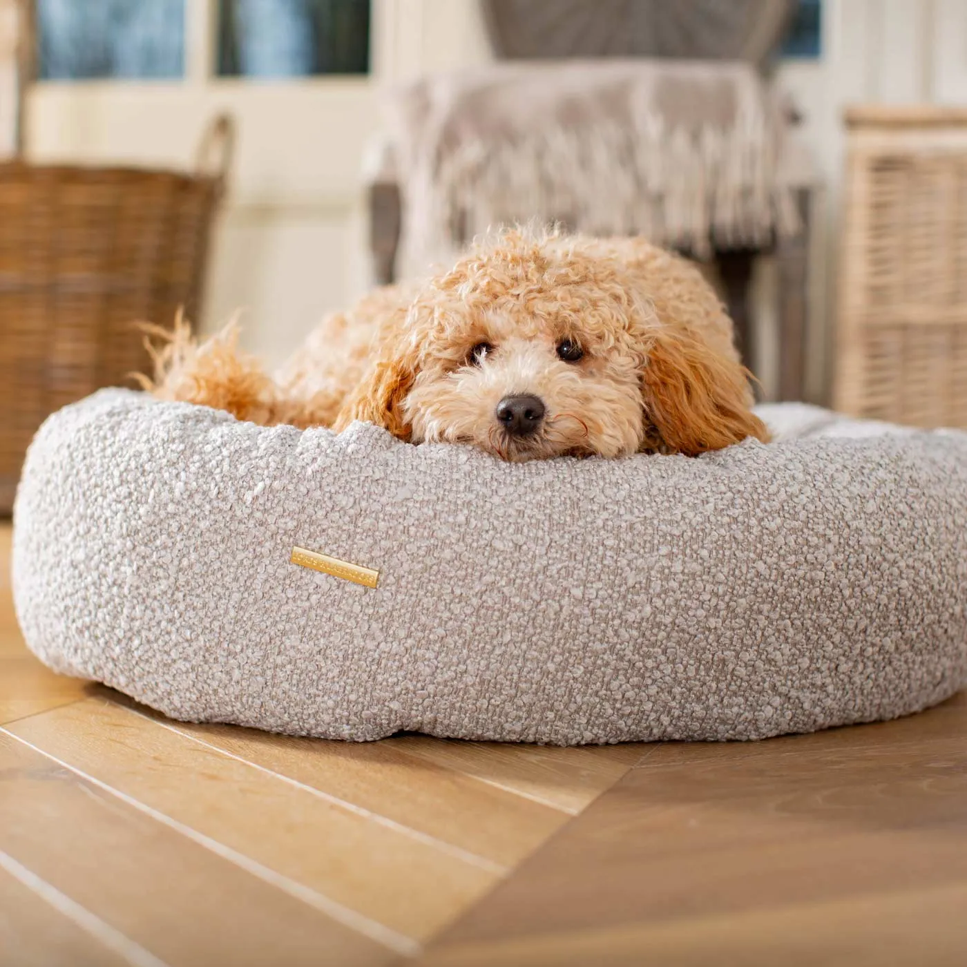 Donut Bed With Removable Covers in Mink Bouclé by Lords & Labradors