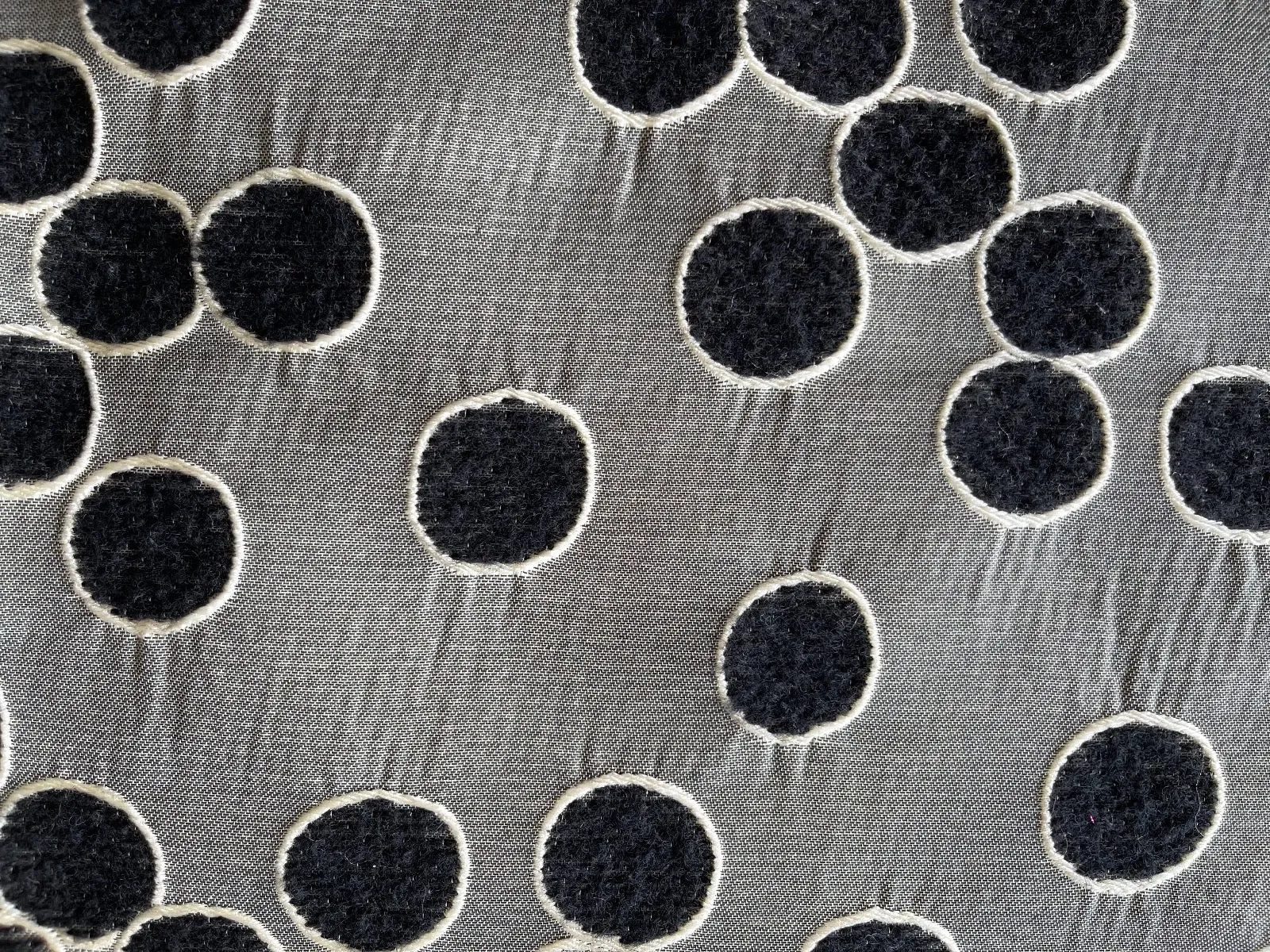 Embroidered Black Boba Bubbles Wool Blend Brocade (Made in Italy)