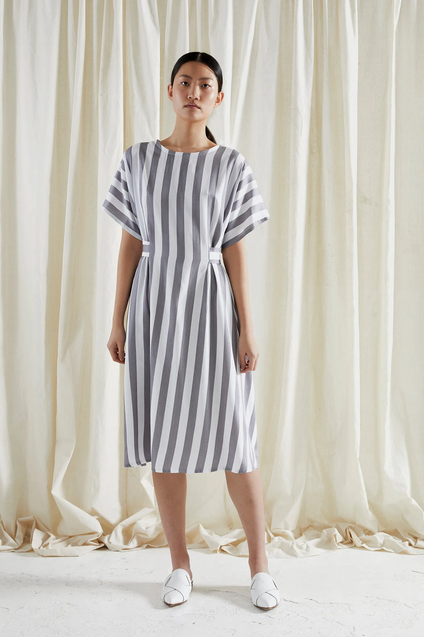 EVE DRESS ~ CONVERTIBLE ~ NEUTRAL [ Grey & White Striped, Waist Ties ]