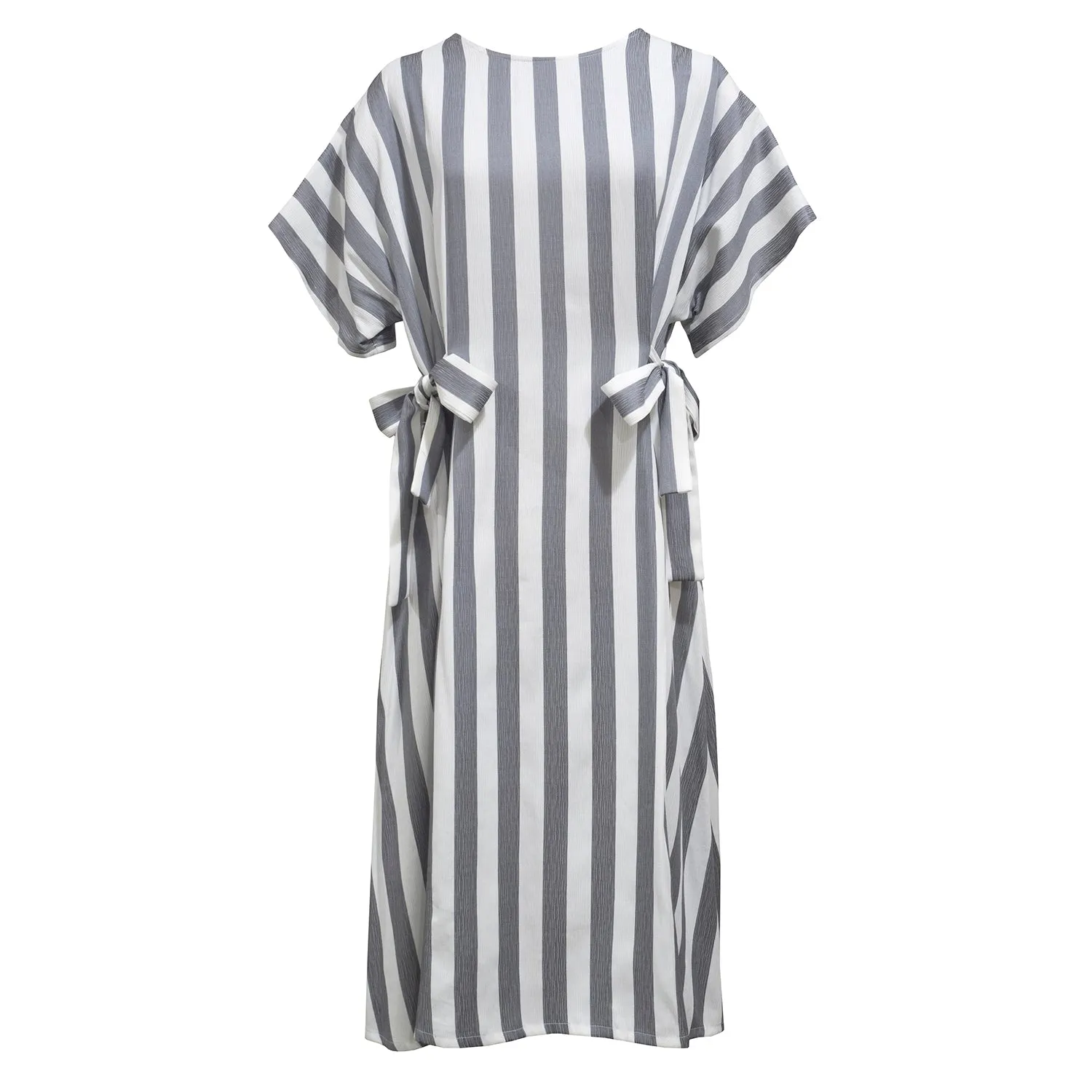 EVE DRESS ~ CONVERTIBLE ~ NEUTRAL [ Grey & White Striped, Waist Ties ]