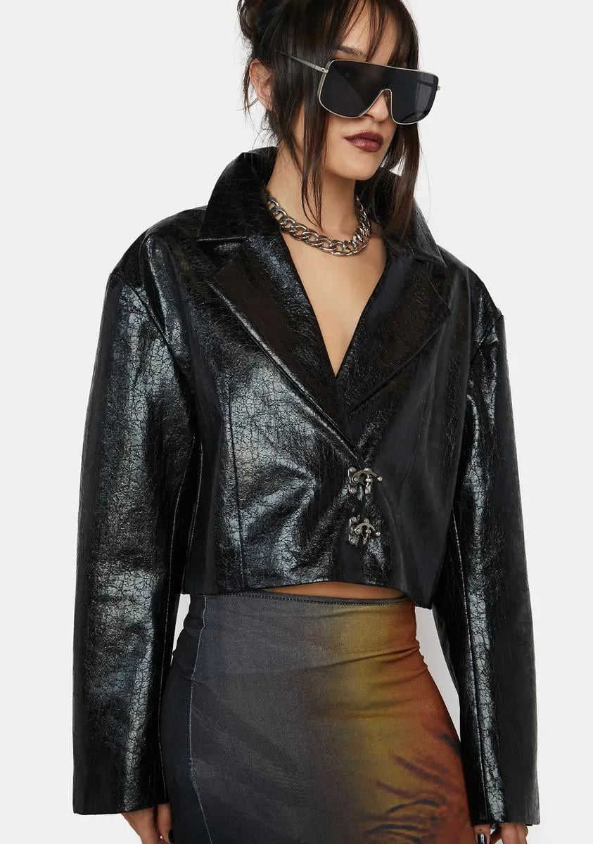 Faded Eco Leather Crop Jacket