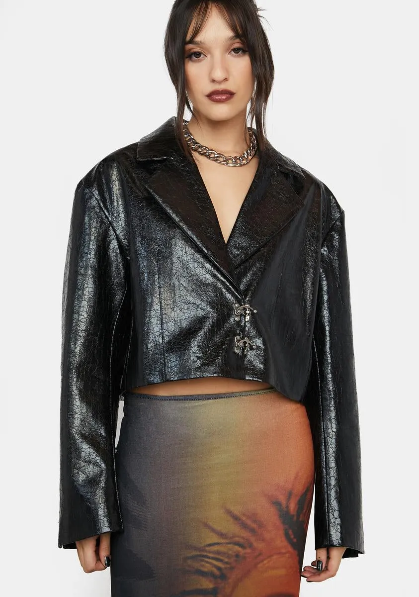 Faded Eco Leather Crop Jacket