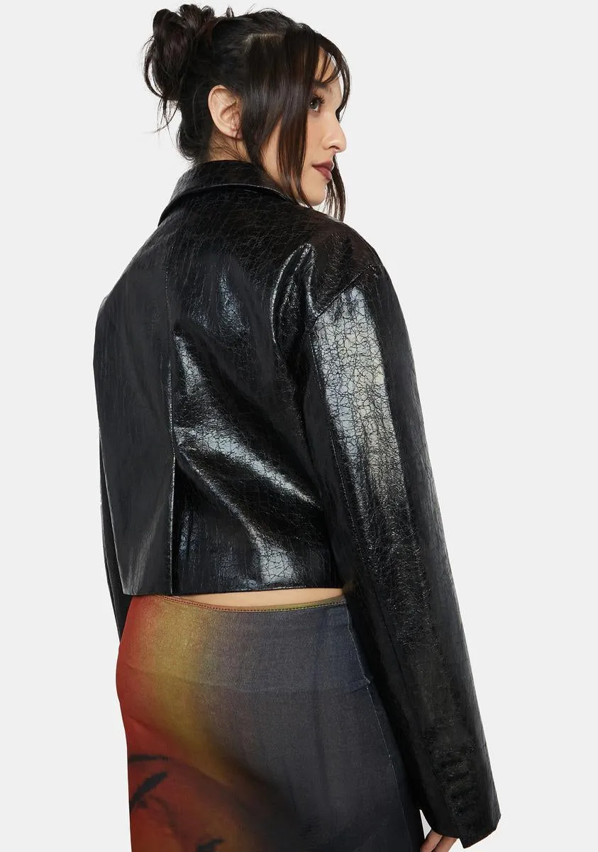 Faded Eco Leather Crop Jacket