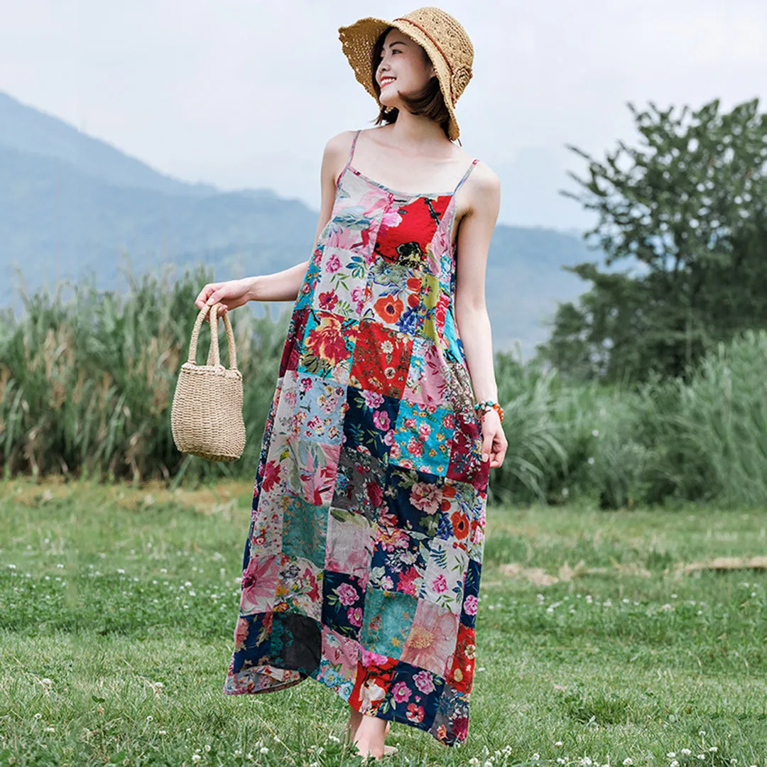 Floral Grid Sleeveless Dress