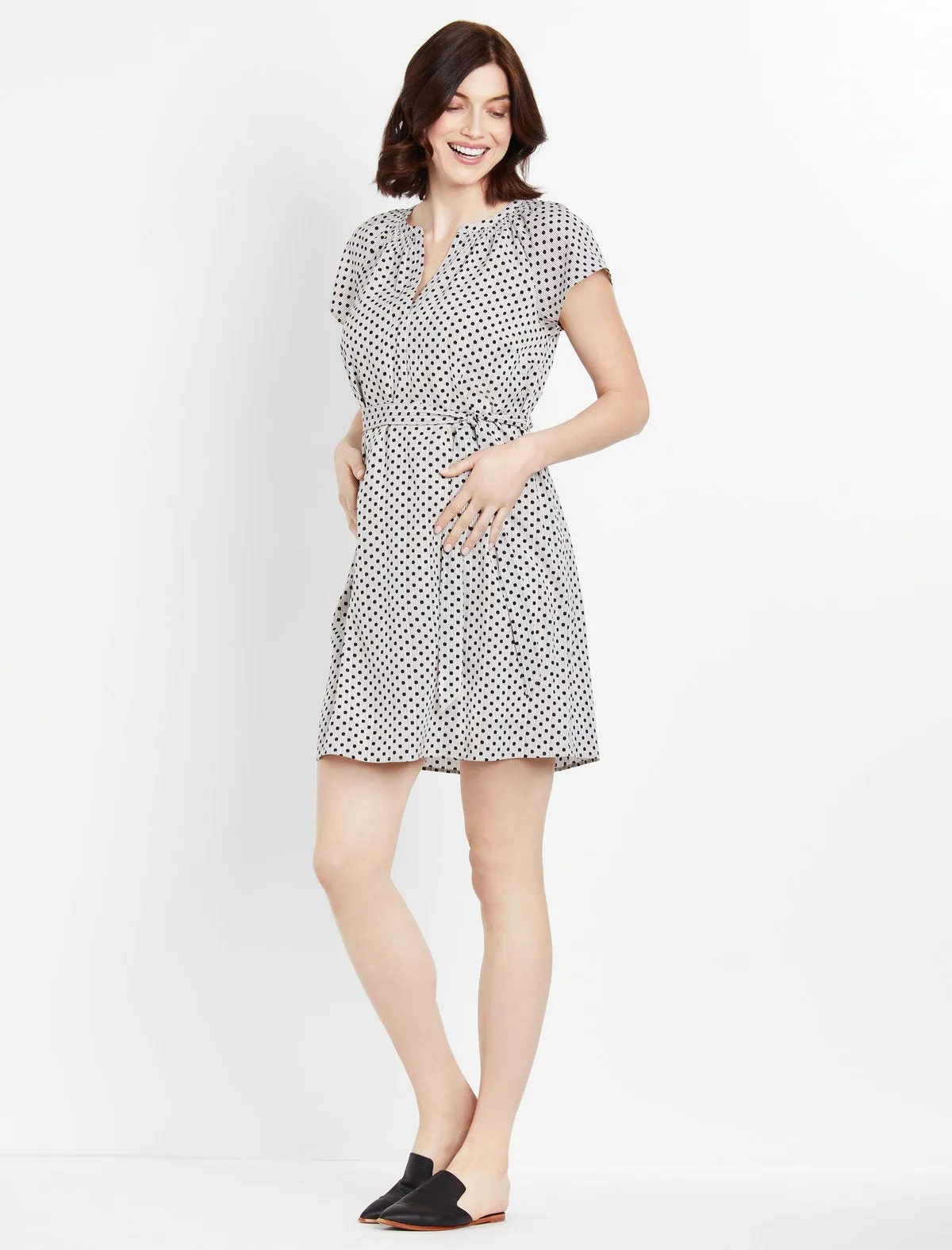 Flutter Sleeve Maternity Dress in White Print