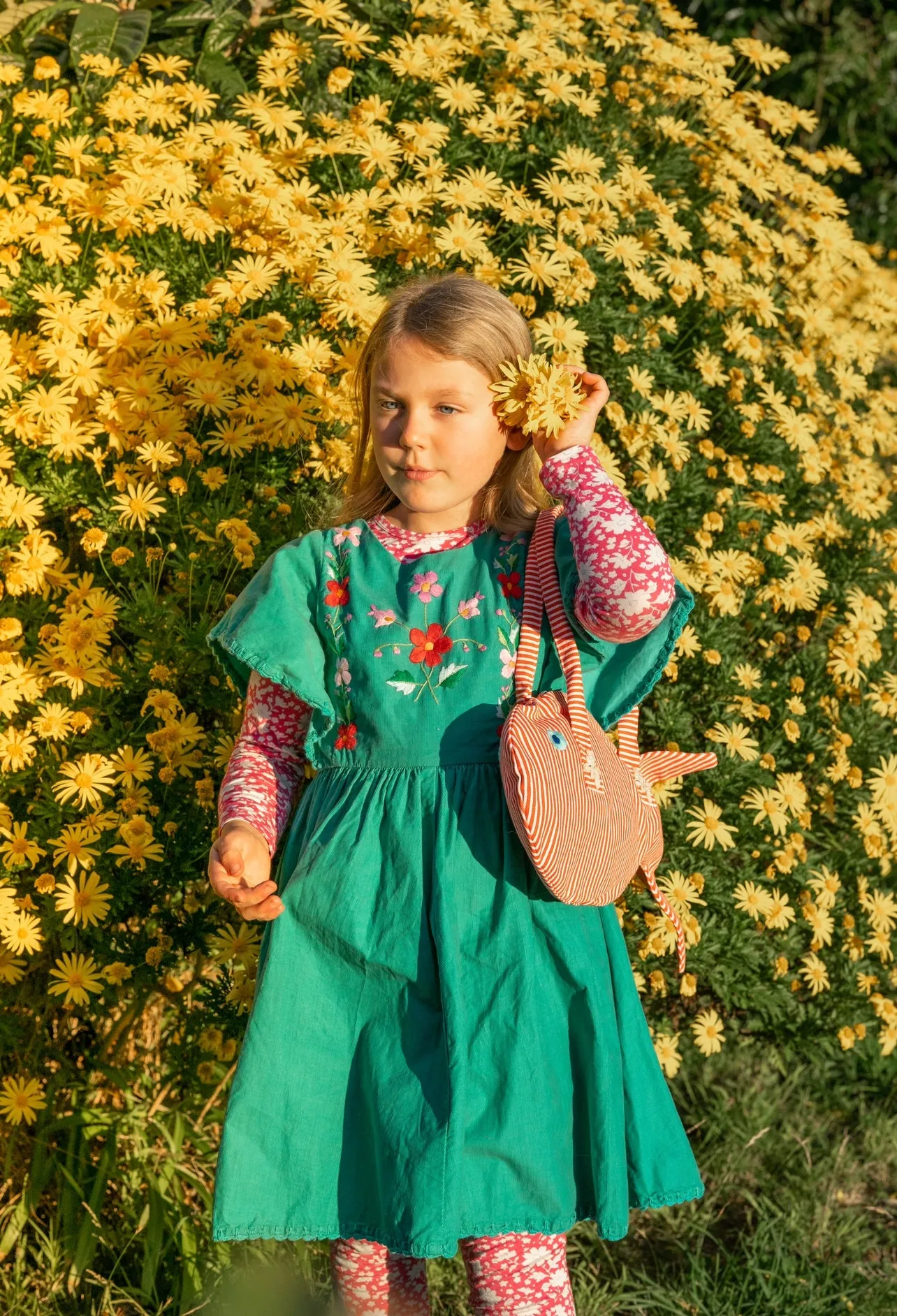 Garnet Dress Jade Pinwale Cord with Hand Embroidery