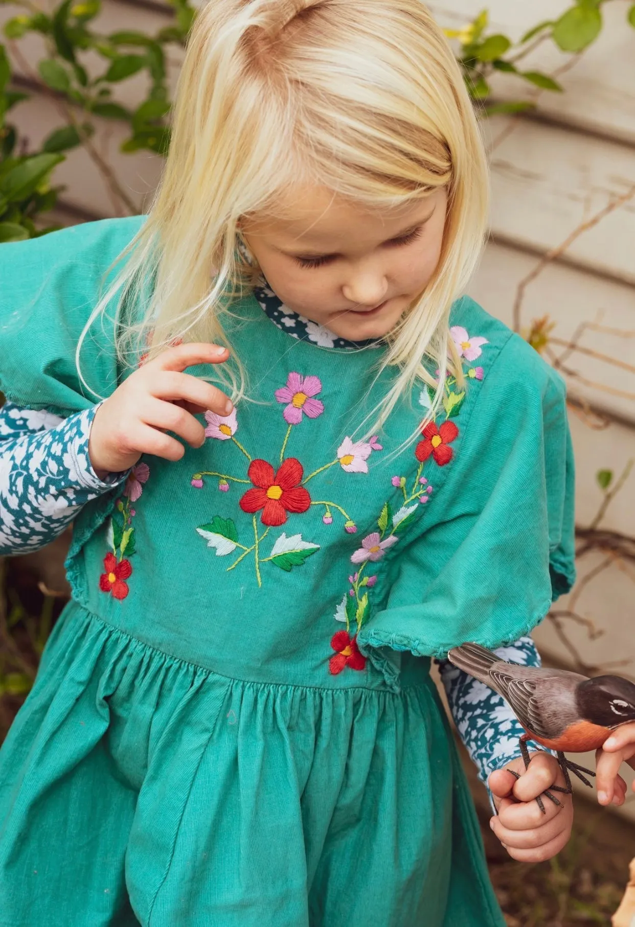 Garnet Dress Jade Pinwale Cord with Hand Embroidery