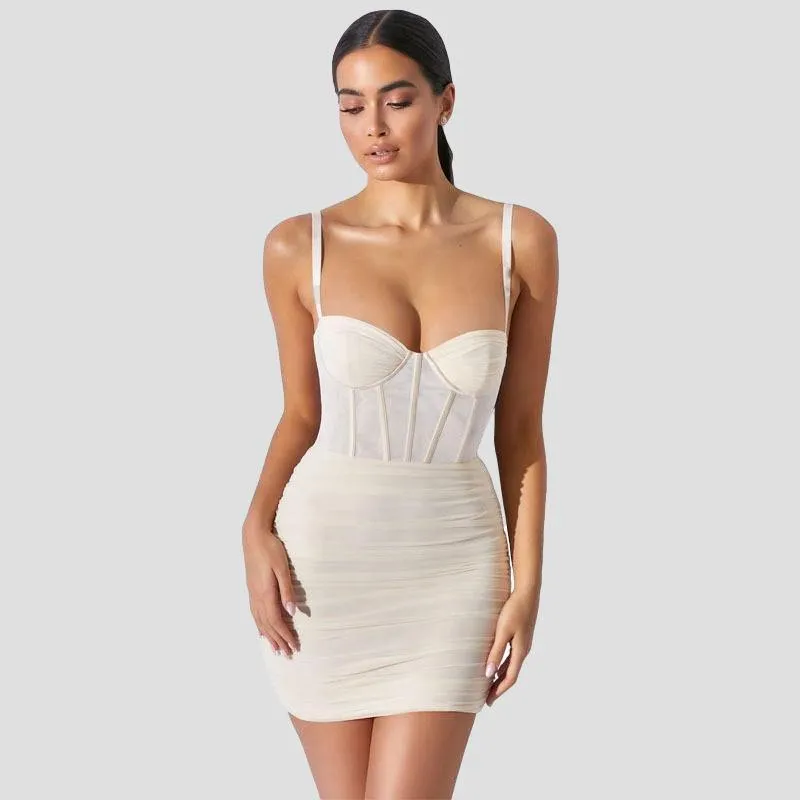 Gauze drape backless slip dress