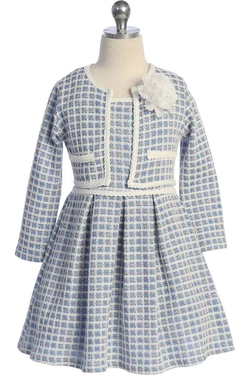 Girls Checkered Dress and Jacket Outfit Set, Sizes 4-14