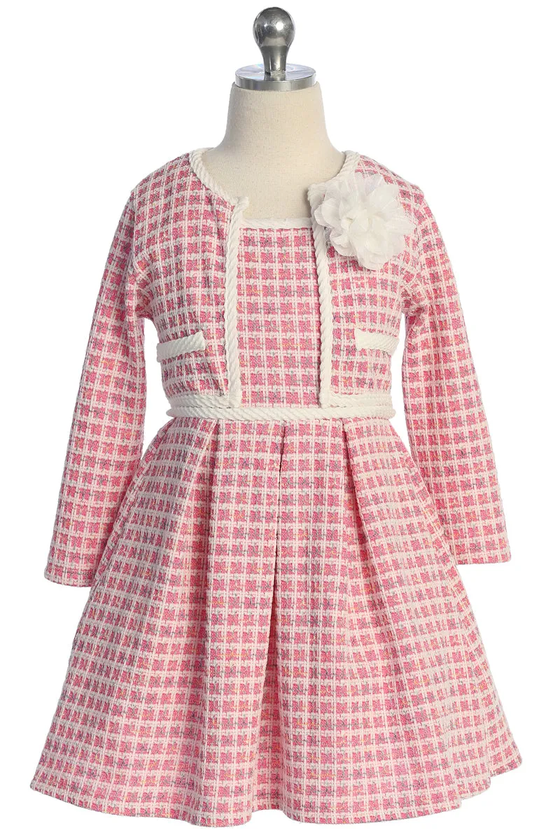 Girls Checkered Dress and Jacket Outfit Set, Sizes 4-14