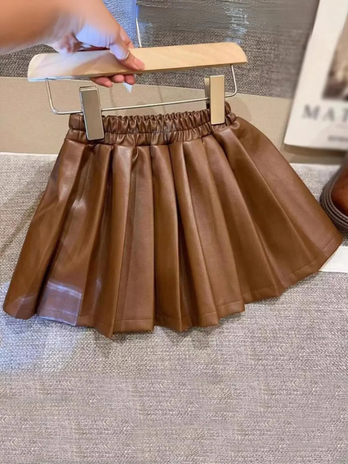 Girl's Pleated Faux Stylish and Comfortable Leather Skirt