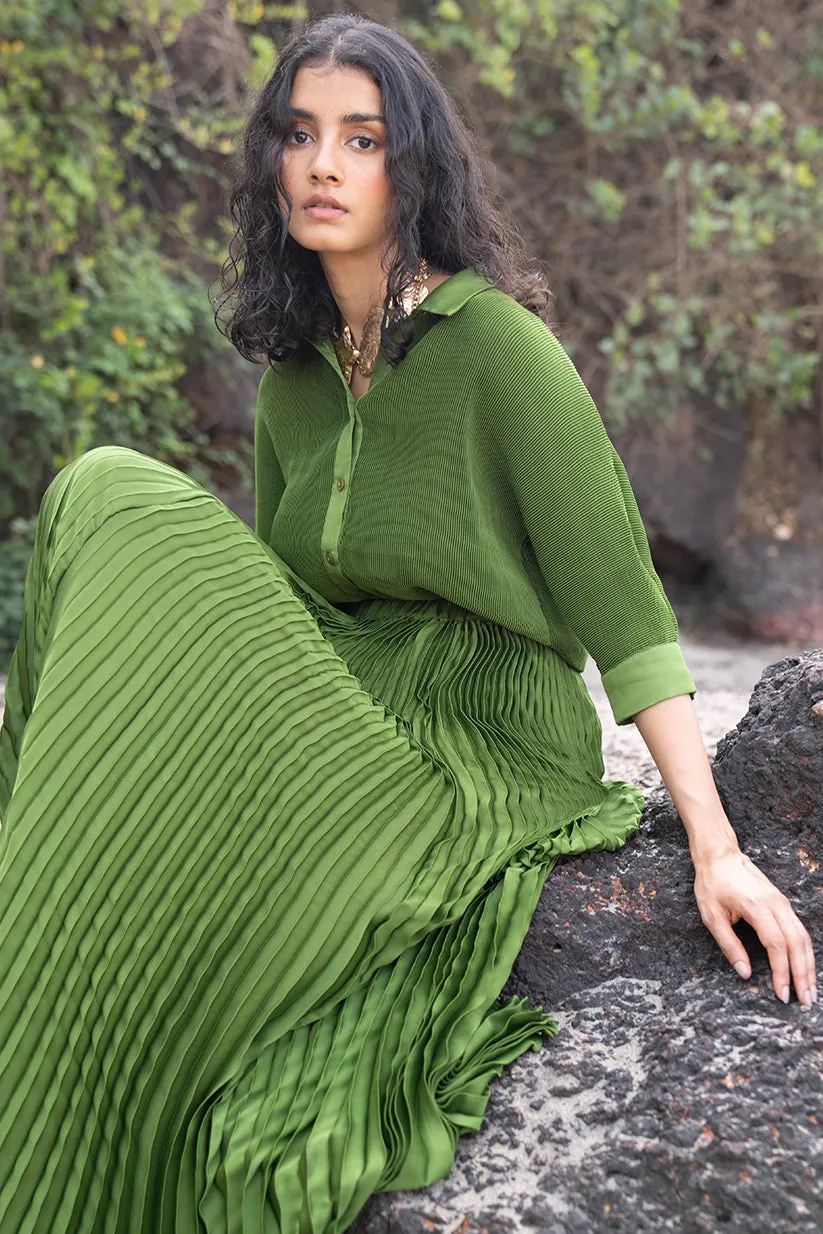 Green Pleated Skirt