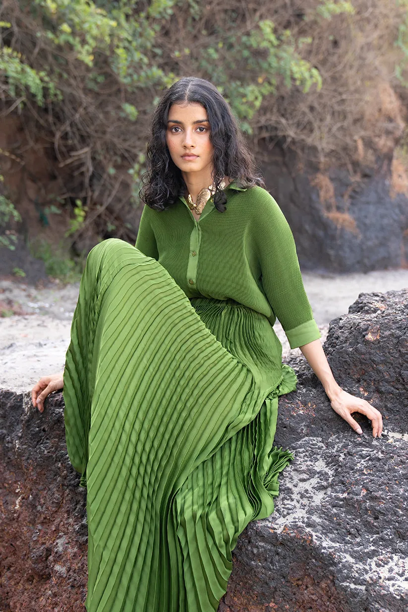 Green Pleated Skirt