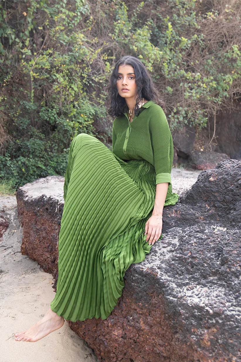 Green Pleated Skirt