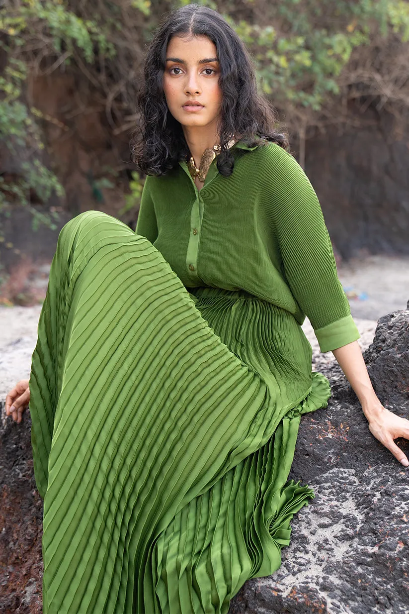 Green Pleated Skirt