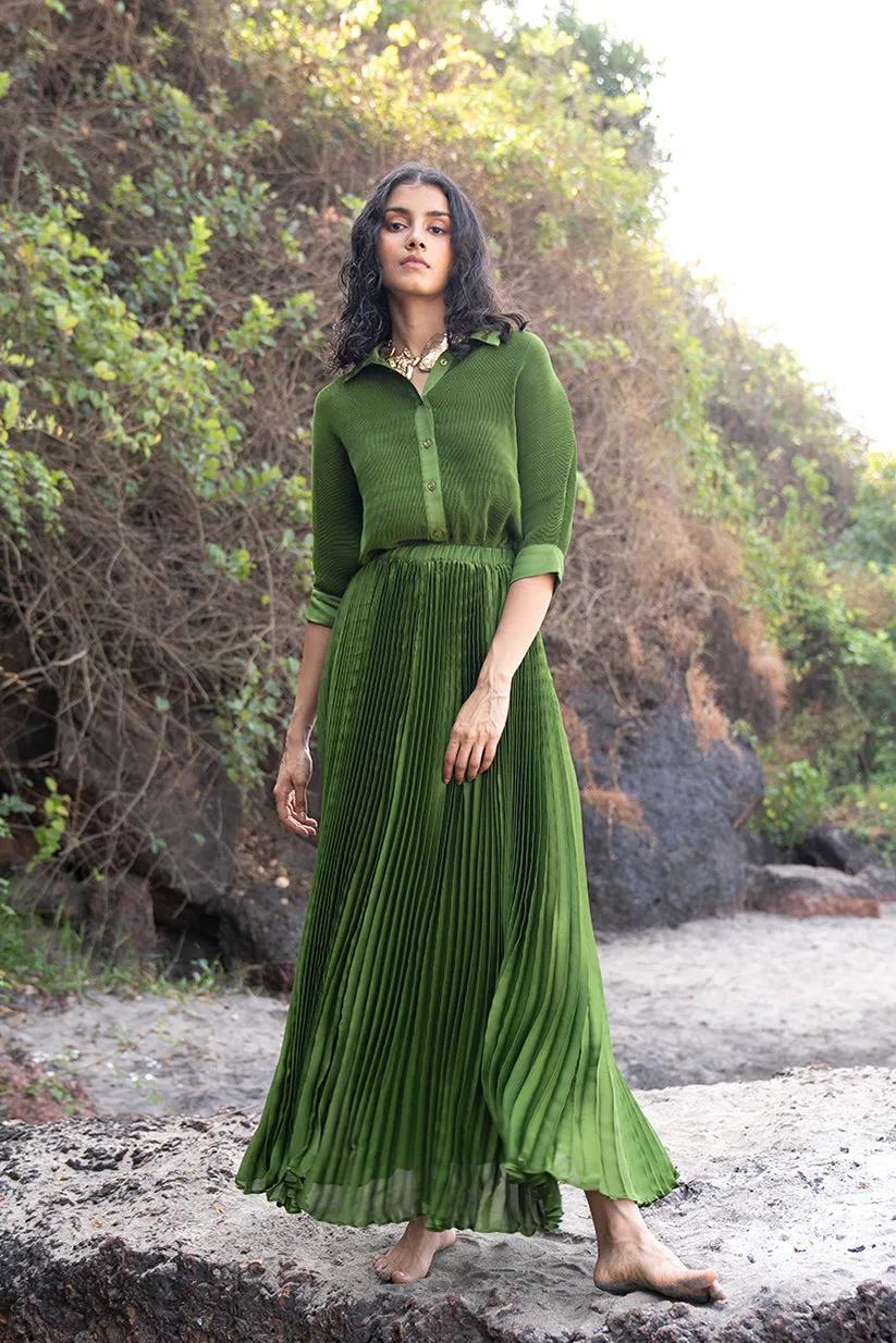 Green Pleated Skirt